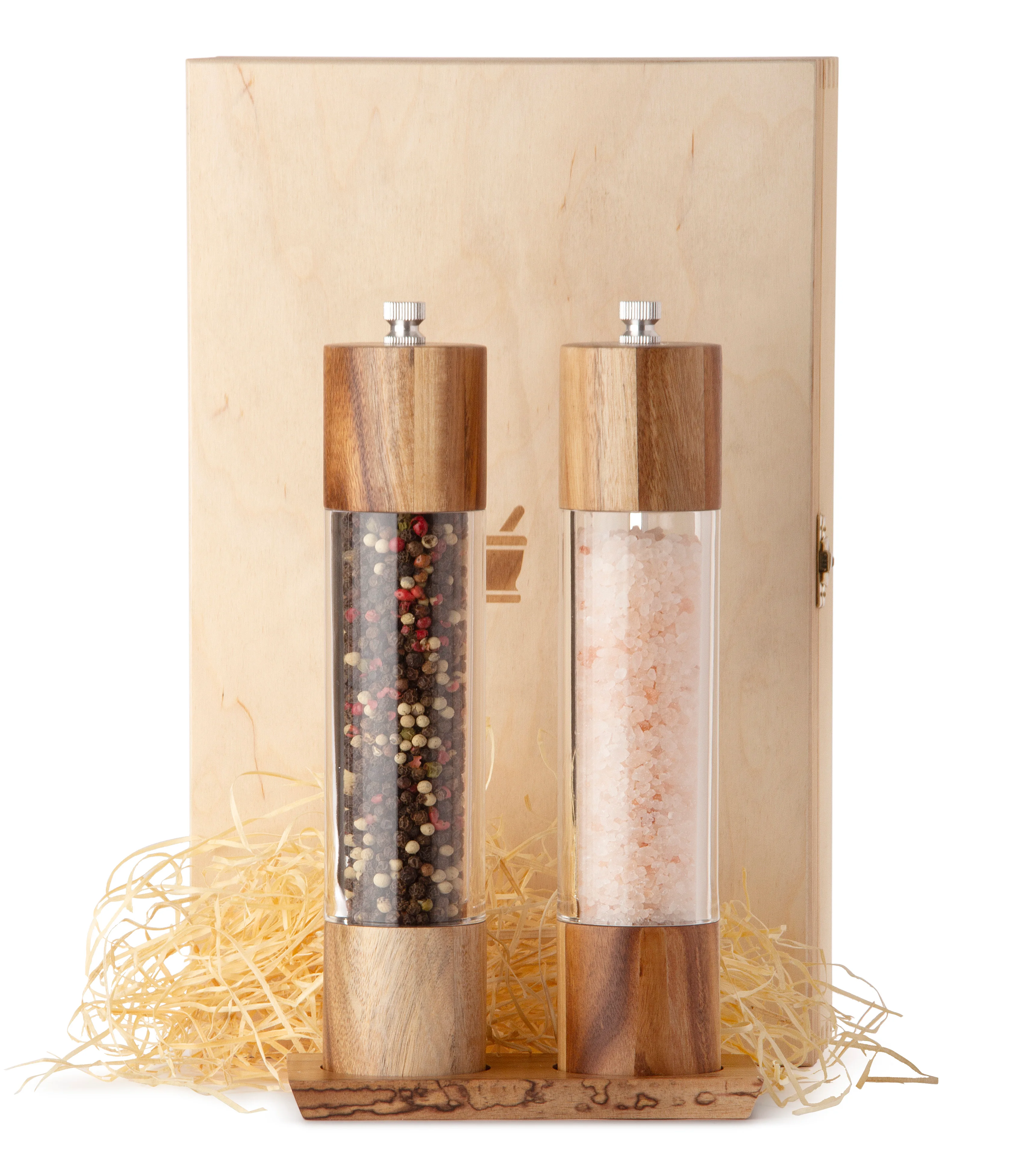 Trälåda Naturträ med Gourmetkvarnar