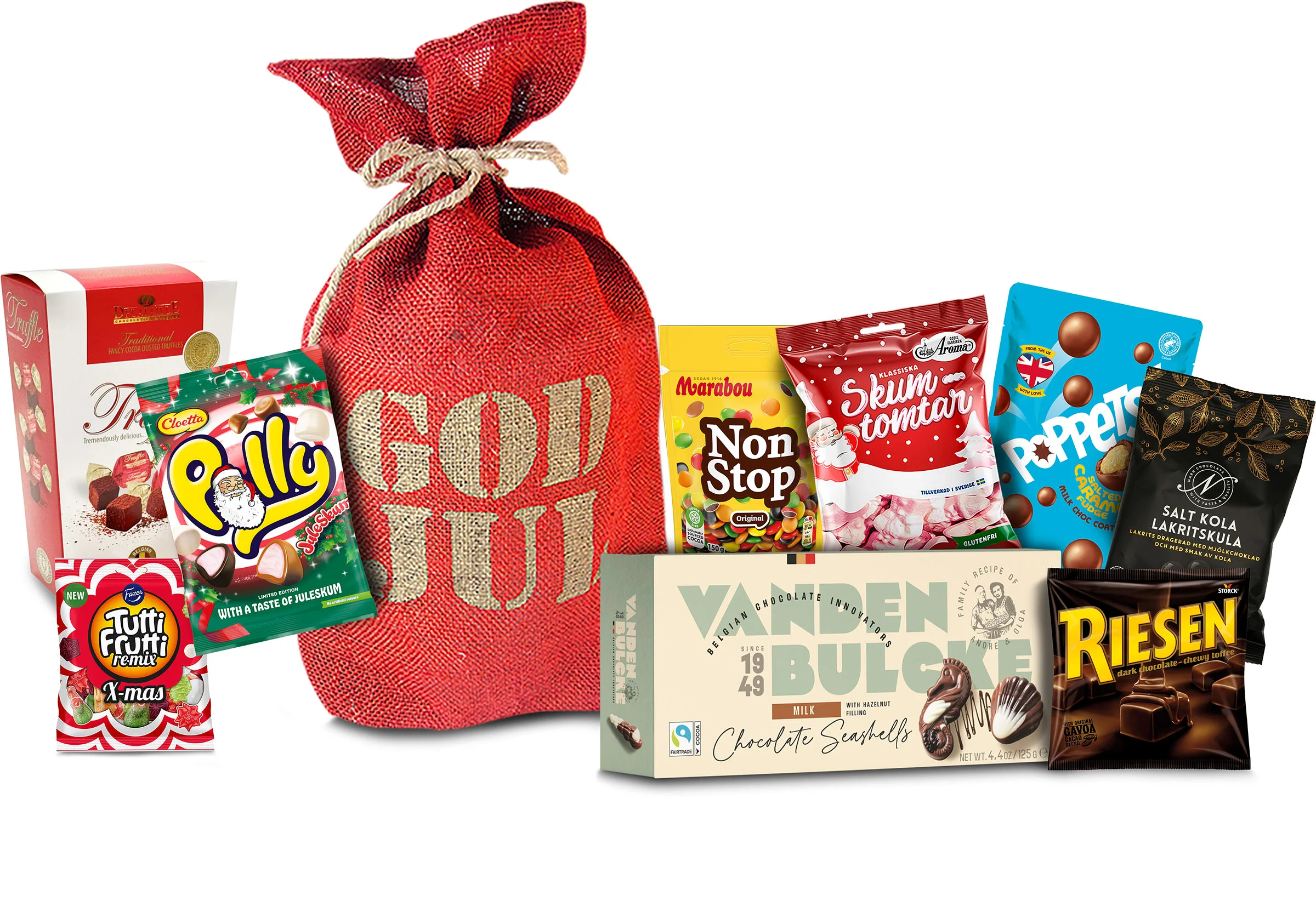 Röd Säck fylld med godis 1155g