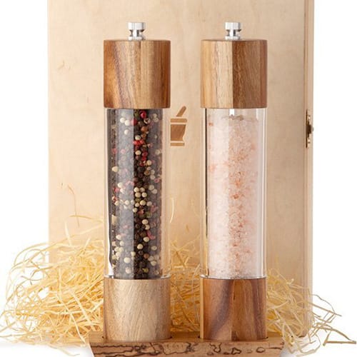 Trälåda i Naturträ med Gourmetkvarnar