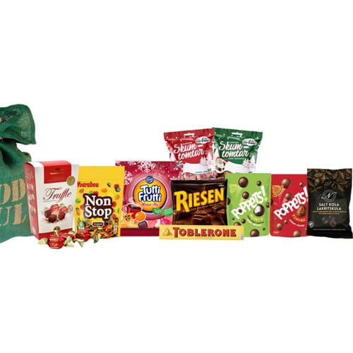 Grön God Jul Säck fylld med godis